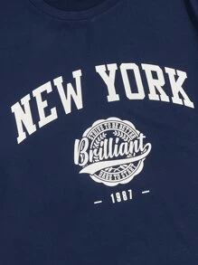 Manfinity VCAY Men Logo & Letter Graphic Tee - Navy Blue - View 3