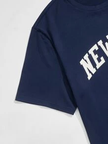 Manfinity VCAY Men Logo & Letter Graphic Tee - Navy Blue - View 4