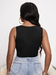 SHEIN SXY Áo hai dây Cắt ra màu trơn Gợi cảm - màu đen - Xem 2