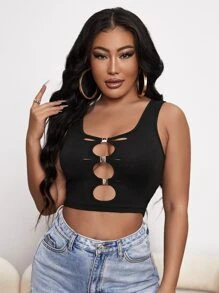 SHEIN SXY Áo hai dây Cắt ra màu trơn Gợi cảm - màu đen - Xem 3