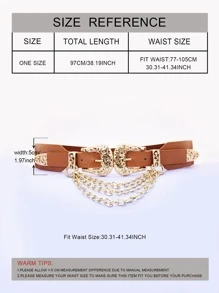 多層鏈條裝飾對稱扣飾西部風腰帶 - 駝色 - 查看 4