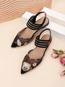 Fall/Winter Women's Embroidered Mesh Mule Flats