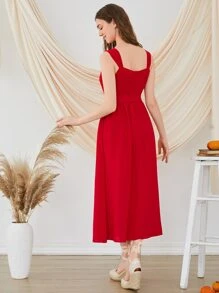 Seusyu 後拉鏈搭扣腰帶吊帶連衣裙