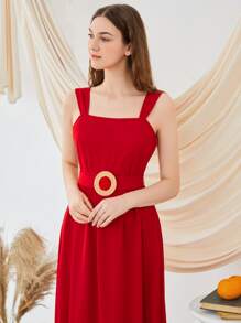 Seusyu 後拉鏈搭扣腰帶吊帶連衣裙