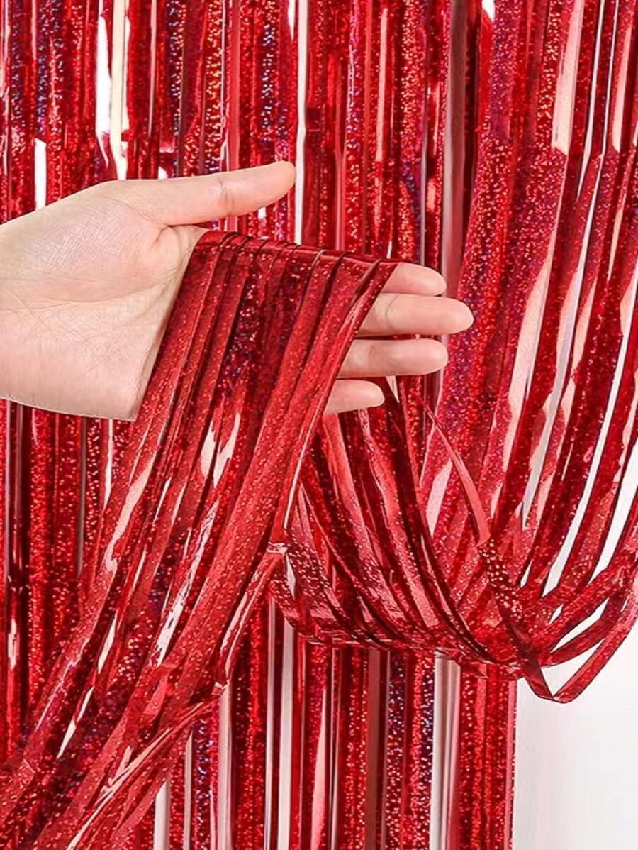 1 pieza Cortina decorativa con gotas de lluvia de plástico para fondo de fiesta - Rojo - Ver 1