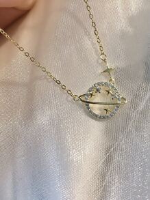 方晶鋯石飛機墜飾項鍊 - 金黃色 - 查看 2