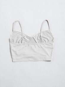 SHEIN Unity Lace Trim Tie Front Cami Crop Top - White - View 2