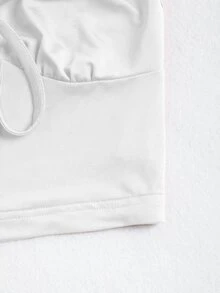 SHEIN Unity Lace Trim Tie Front Cami Crop Top - White - View 4