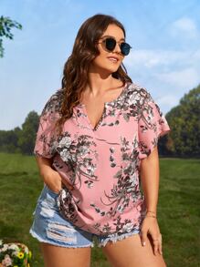SHEIN LUNE Áo sơ mi Plus Size Hoa Boho - Hồng - Xem 1