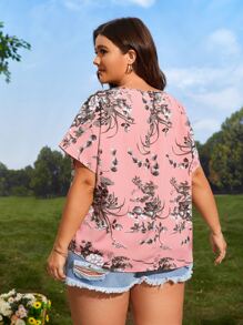 SHEIN LUNE Áo sơ mi Plus Size Hoa Boho - Hồng - Xem 2