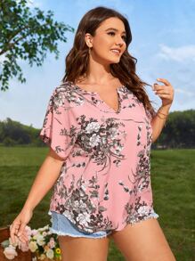 SHEIN LUNE Áo sơ mi Plus Size Hoa Boho - Hồng - Xem 4