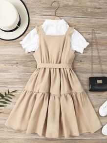 Toddler Girls Flounce Sleeve Blouse & Ruffle Hem Belted Dress - Multicolor - View 2