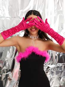 Solid Elbow Gloves - Hot Pink - View 6