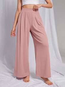Pantalones homewear con fruncido de pierna ancha - Rosa Pálido - Ver 1