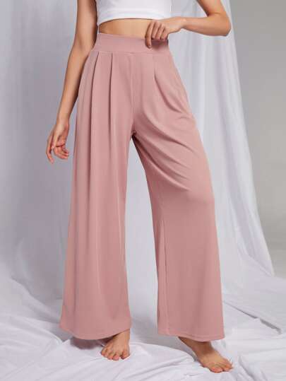Plicated Detail Wide Leg Lounge Pants