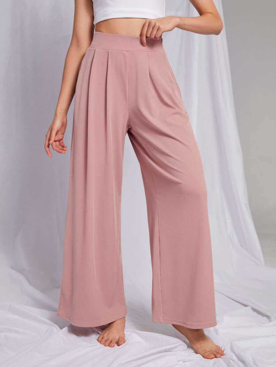 Pantalones homewear con fruncido de pierna ancha - Rosa Pálido - Ver 1