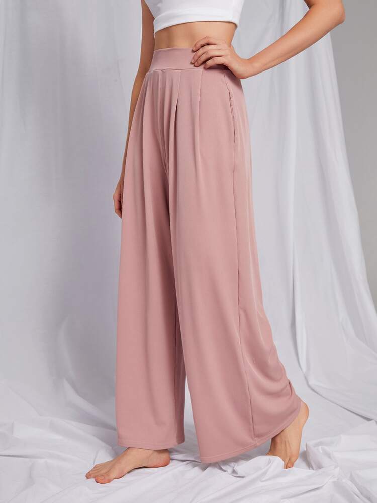 Plicated Detail Wide Leg Lounge Pants - Baby Pink - View 3