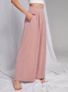 Pantalones homewear con fruncido de pierna ancha - Rosa Pálido - Ver 4
