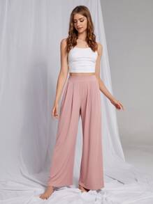 Pantalones homewear con fruncido de pierna ancha - Rosa Pálido - Ver 5