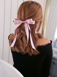 1pc Shiny Double-Layer Streamers Bow Hair Clip, Versatile Elegant Hair Accessory Suitable For Any Occasion Cute - Pink - View 1