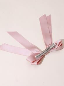 1pc Shiny Double-Layer Streamers Bow Hair Clip, Versatile Elegant Hair Accessory Suitable For Any Occasion Cute - Pink - View 3