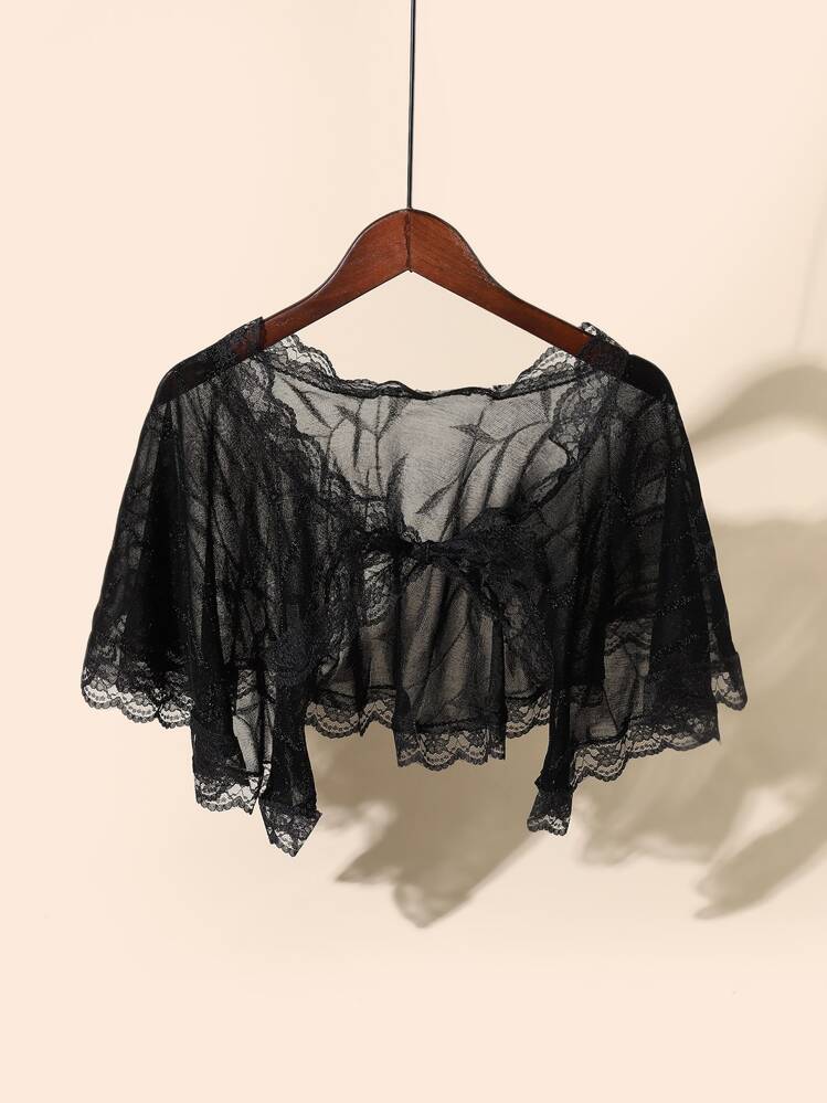 Scallop Trim Shawl - Black - View 1