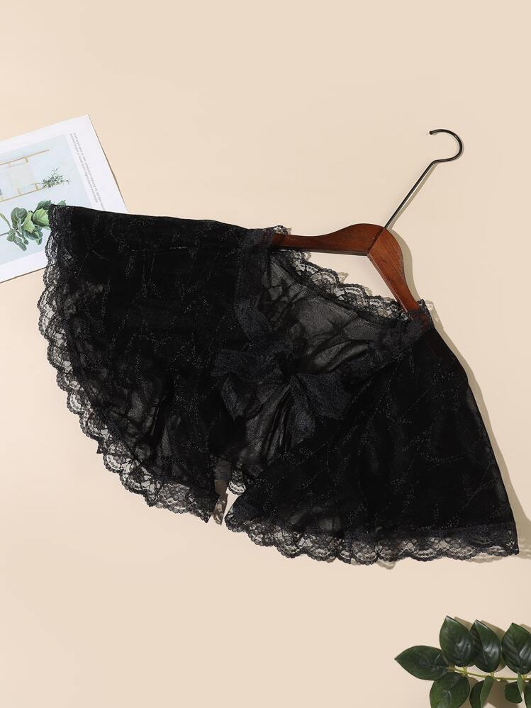 Scallop Trim Shawl - Black - View 3