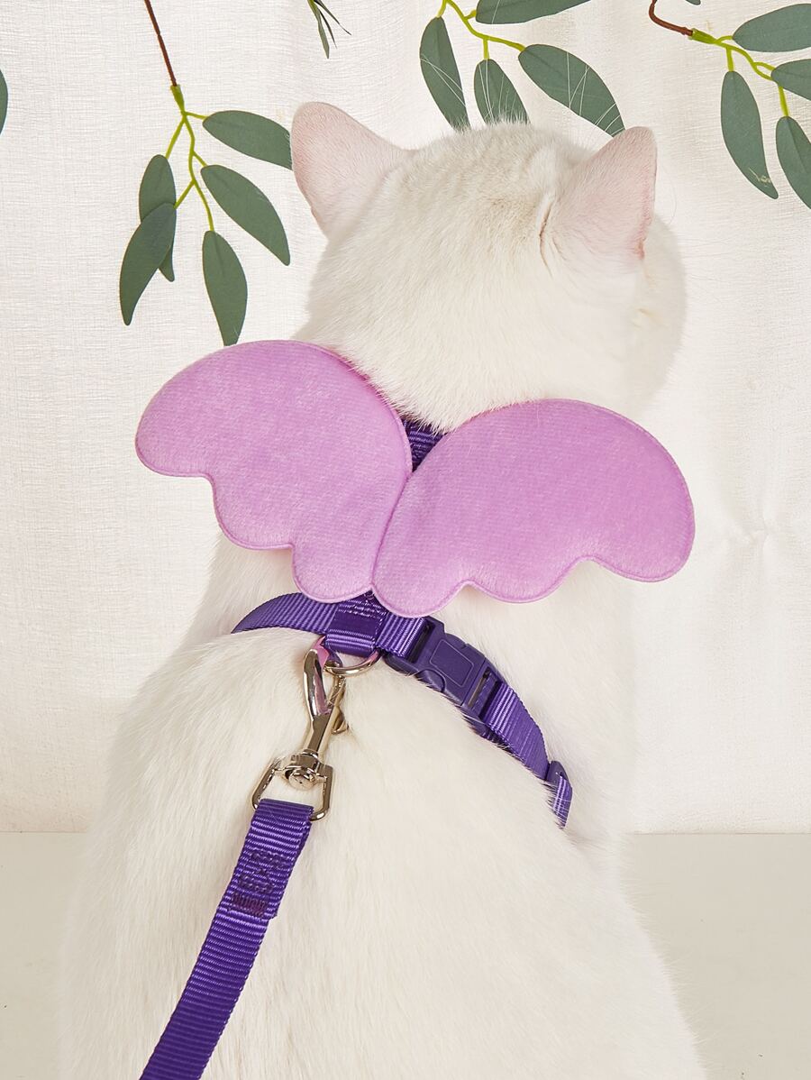 2 piezas Arnés para mascotas con diseño de ala & Correa - Morado - Ver 1