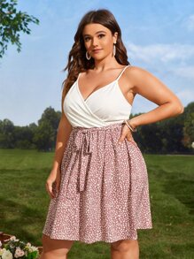 SHEIN Unity Vestido de tirantes con estampado de lunares fruncido con cinturón - Multicolor - Ver 3