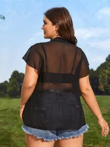 Blusa con cordón delantero transparente sin sujetador - Negro - Ver 2