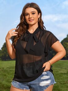 Blusa con cordón delantero transparente sin sujetador - Negro - Ver 3