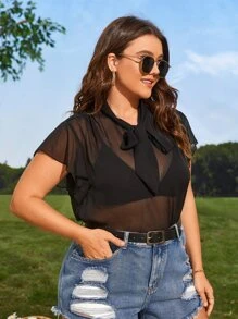 Blusa con cordón delantero transparente sin sujetador - Negro - Ver 5