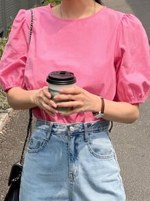 DAZY Blusa De Manga Abullonada Con Agujero En La Espalda - Rosa - Ver 4