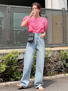 DAZY Blusa De Manga Abullonada Con Agujero En La Espalda - Rosa - Ver 8