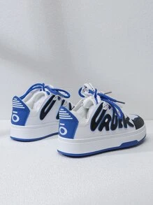 Alan Vincent 2023新品到貨女士低幫繫帶平底休閒鞋帶時尚字母裝飾用品,舒服適用於戶外運動和學生生活,百搭 - 白色 - 查看 3