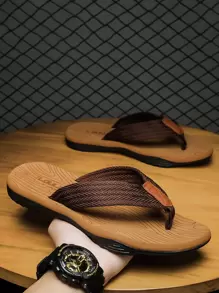 Men Two Tone Flip Flops, Fashion Beach Flip Flops - Brown - View 2