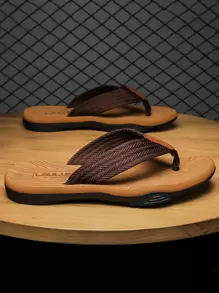 Men Two Tone Flip Flops, Fashion Beach Flip Flops - Brown - View 3