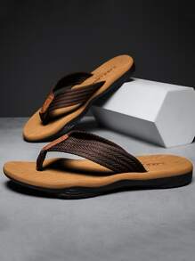 Men Two Tone Flip Flops, Fashion Beach Flip Flops - Brown - View 4