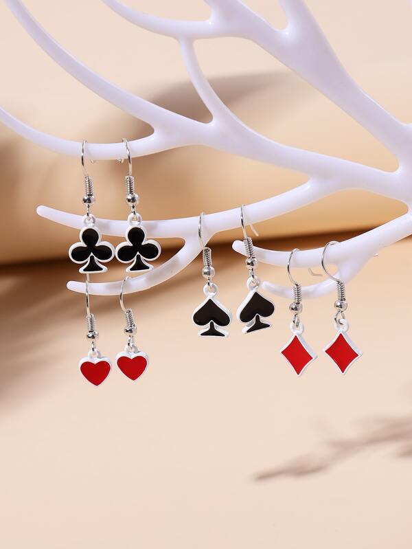 4pairs Playing Card Suit Decor Drop Earrings