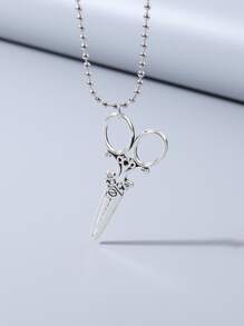 Scissors Shaped Alloy Pendant Necklace - Silver - View 2