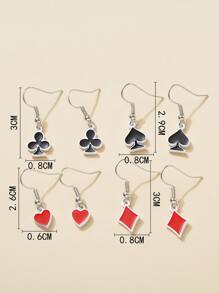 4pairs Playing Card Suit Decor Drop Earrings