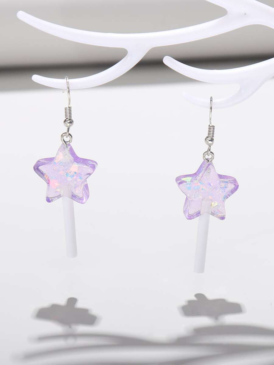 Bông tai thả hình sao kẹo mút - Màu tím - Xem 1