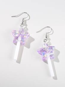 Bông tai thả hình sao kẹo mút - Màu tím - Xem 2