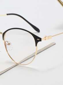 Metal Frame Browline Eyeglasses Clear Glasses Accessories - Multicolor - View 3
