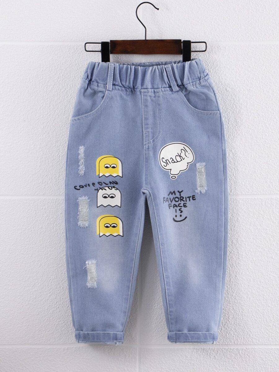 口袋卡通小男童牛仔褲 - 中等水洗藍 - 查看 1
