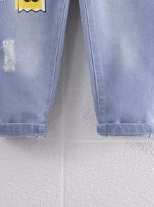 口袋卡通小男童牛仔褲 - 中等水洗藍 - 查看 3