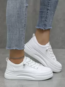女性極簡風格前綁帶休閒運動鞋板鞋