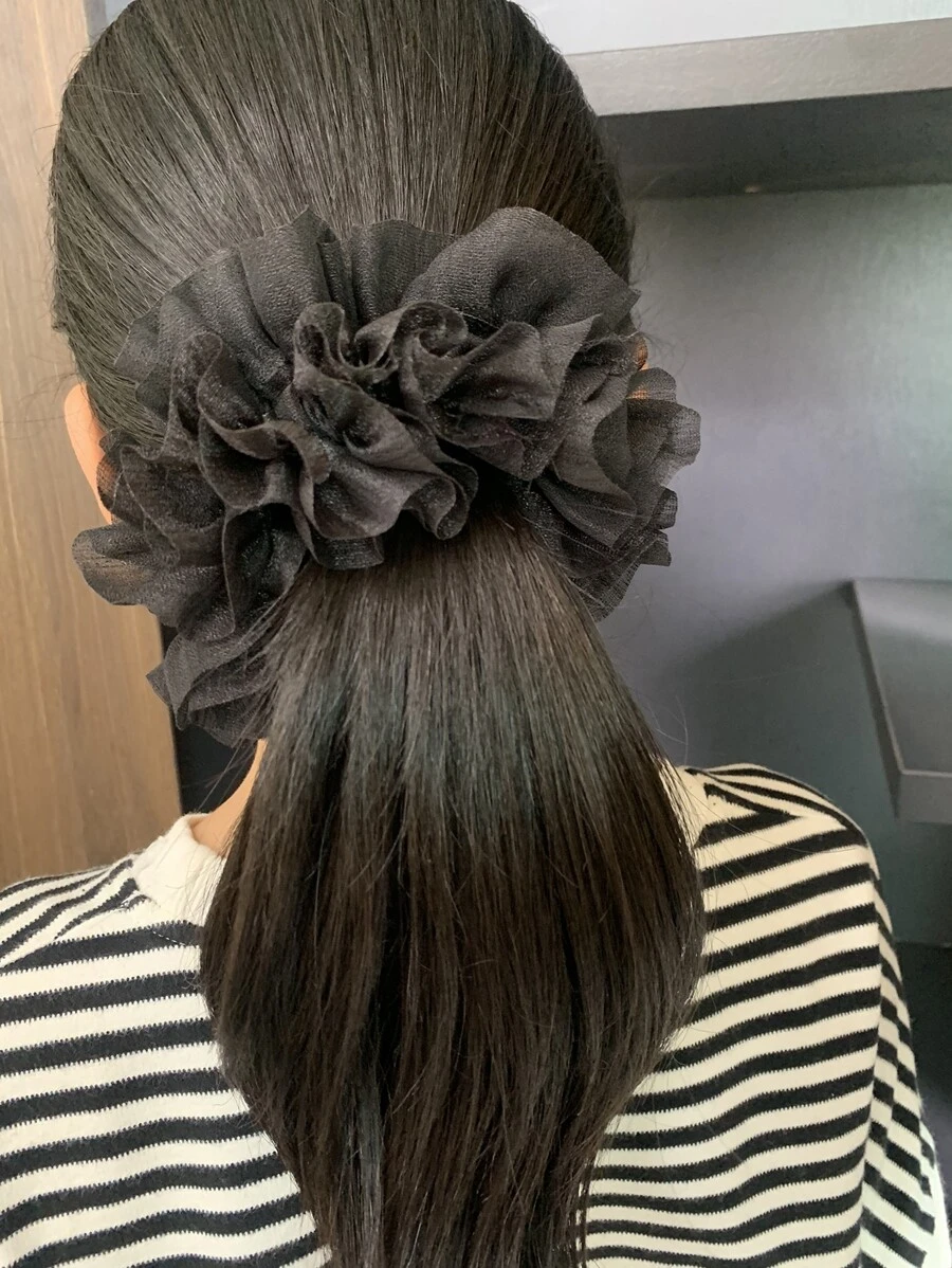 Ruffle Trim Hair Tie Ponytail Holders Hair Elastics Hair Rubber Bands Scrunchies Hair Rope Elastic Hair Tie, Hair Bobbles - Black - View 1