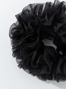 Ruffle Trim Hair Tie Ponytail Holders Hair Elastics Hair Rubber Bands Scrunchies Hair Rope Elastic Hair Tie, Hair Bobbles - Black - View 4