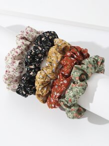 5个花卉图案发圈，简约优雅的日常休闲发饰，发绳，马尾辫发圈，发饰，橡皮筋，美发家居饰品，发圈 - 彩色 - 查看 2